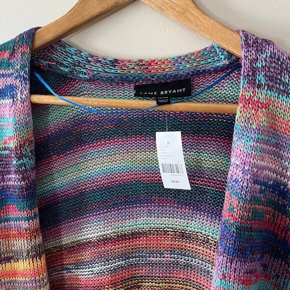 Lane Bryant Mutlicolor Short Sleeve Open Knit Cardigan Size 26/28 plus size rain - Picture 7 of 7